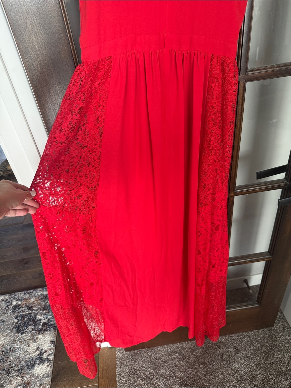 Express Red Halter Lace-Panel Maxi Dress - Picture 8 of 8